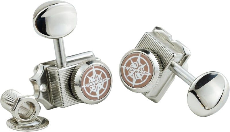 guyker 6-in-line Vintage Guitar Lock String Tuners – Locking Tuning Key Pegs Machine Heads Replacement Parts for ST TL Style Electric Guitars Gear Ratio 1:15 – nickel - Image 5